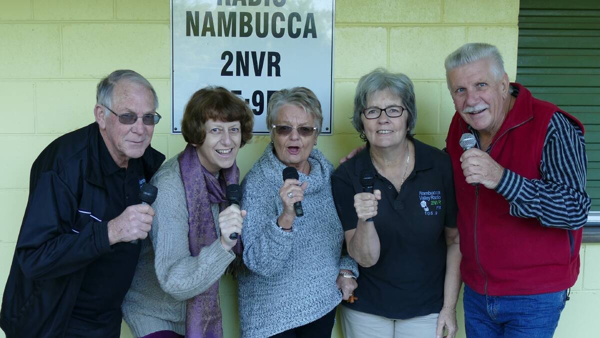 Nambucca Valley Roundup presenters, from left to right, Paul Burns, Ceri Wrobel, Carola J Simmons, Rachel Burns and Ron Hawkins