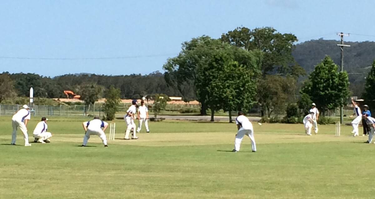 Ethan Davidson on his way to 29 not out for Star Hotel v Nambucca Hotel at Thistle Park on Saturday