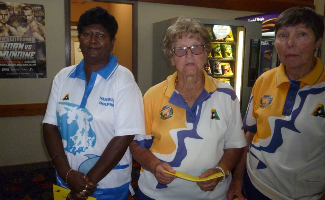 Nambucca Heads bowls Dolphin Day winners Manor Smith, Pat Smith and Elaine Fleming