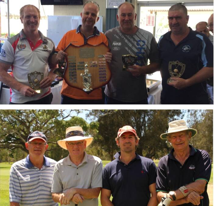 WINNERS AND RUNNERS UP: (Top) Champions were Dewayne Laverty, Graham Cass, Gary Grant and Terry Lawyer. (Bottom) Second best were Russell Murchie, John Thornton, Chris Horsefield and Patrick Gray
