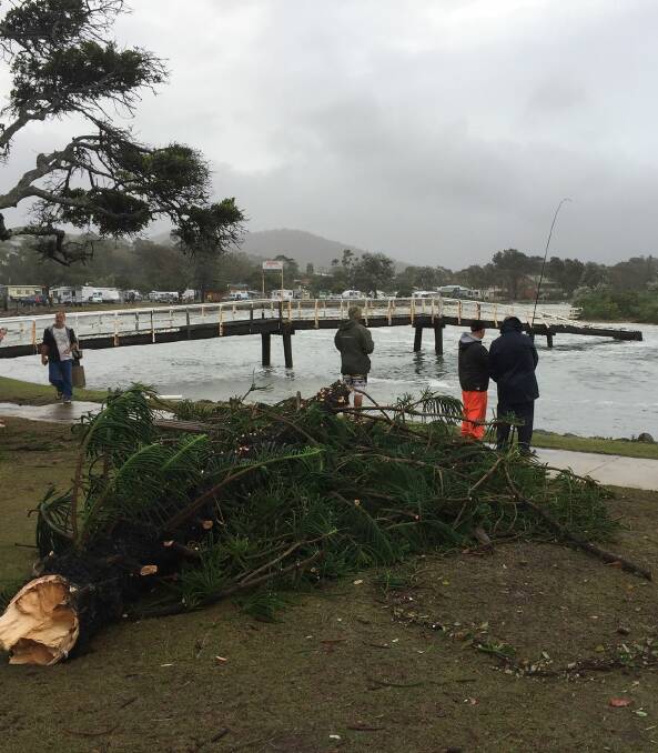 Destructive: The recent storms brought down a portion of the Crescent Head footbridge as well as large trees and debris.