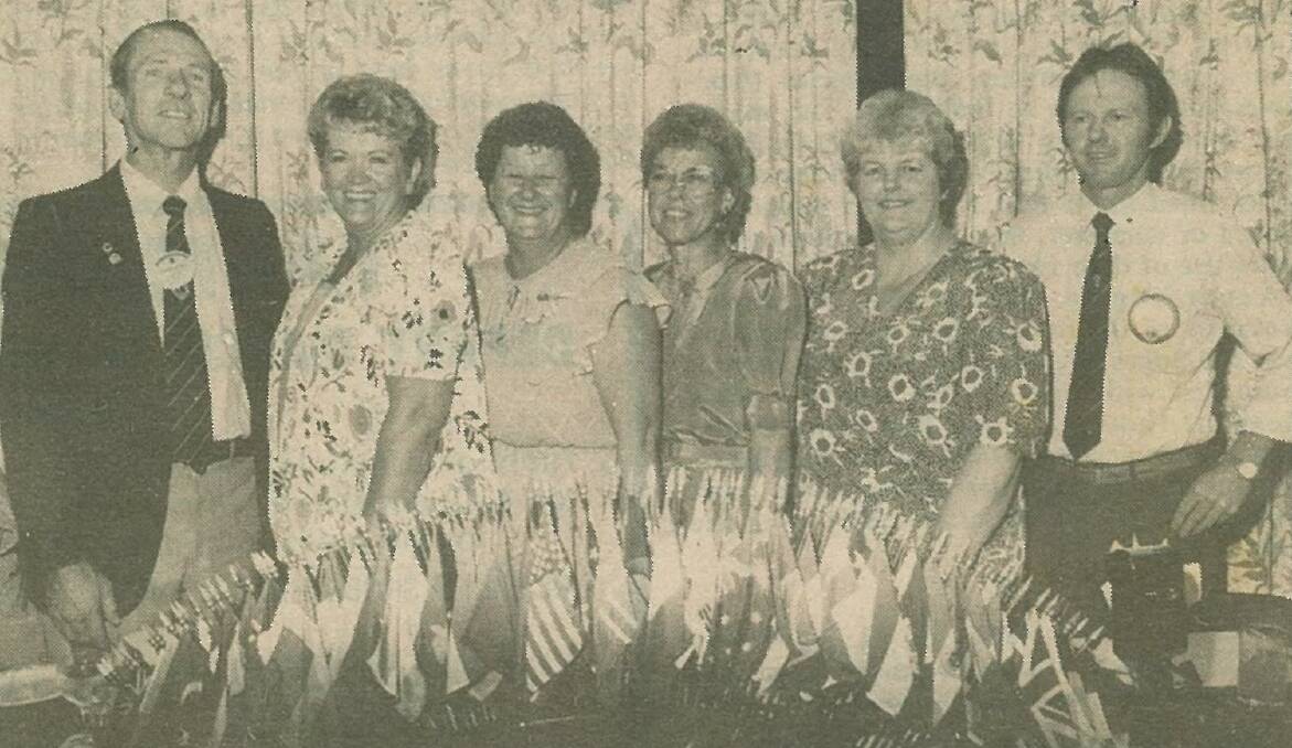 Making history: 1989, the first female Macksville Lions (from left) Judy Riddell, Jeanette Welsh, Elwyn Ashton and Barbara Marshall, with then-president Bob Locke (far right) and Lions district governor Terry Hedges (far left).