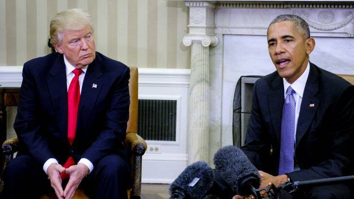 US President-elect Donald Trump visits US President Barack Obama in the Oval Office of the White House last week. Photo: Pete Marovich
