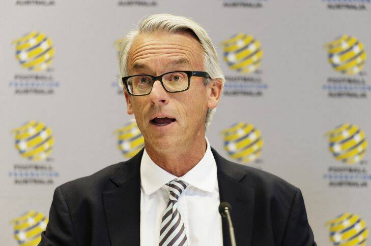 FFA - PICTURED Football Federation Australia CEO David Gallop and FFA chairman Steven Lowy media conference about the recent bans against troubling fans at games. Thursday 3rd December 2015. Photograph by James Brickwood. SMH SPORT 151203
