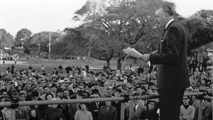 Gough Whitlam speaking at a Vietnam peace rally in in 1965. Photo: John O'Gready