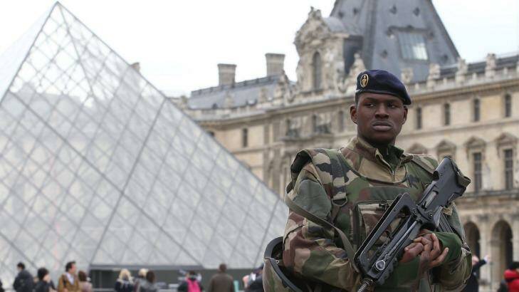 French military patrol the Louvre. Photo: Andrew Meares
