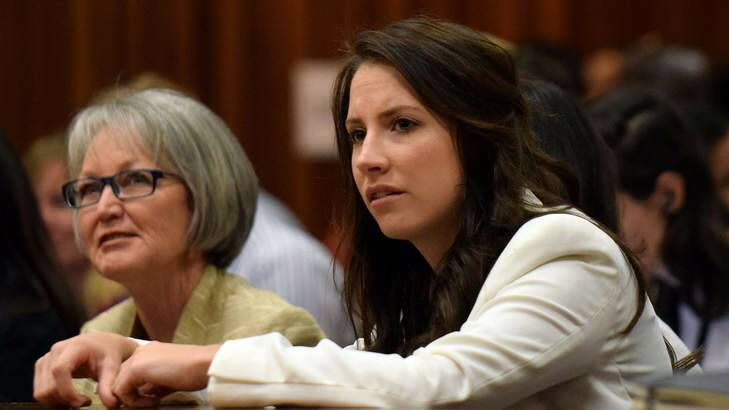 Aimee Pistorius (right), sister of Oscar, attends his ongoing murder trial in Pretoria. Photo: AFP Photo