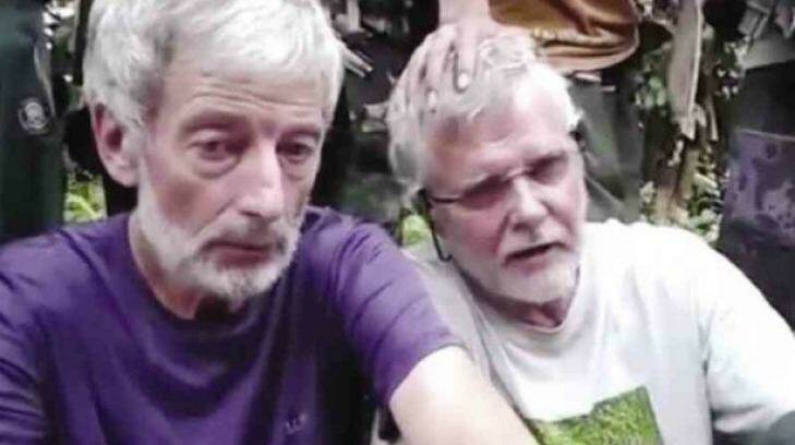 Canadians Robert Hall and John Ridsdel in a video still sent by Abu Sayyaf to media outlets.  Photo: Abu Sayyaf via AP video