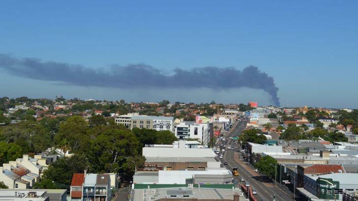 Smoke from the Chullora factory fire in western Sydney, as seen from Camperdown.  Photo: Supplied