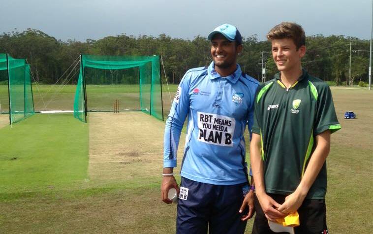 CORRIDOR OF CERTAINTY: Australian one day cricket representative Gurinder Sandhu (left) met with rising Macksville star Austyn Nugent in Coffs Harbour this week