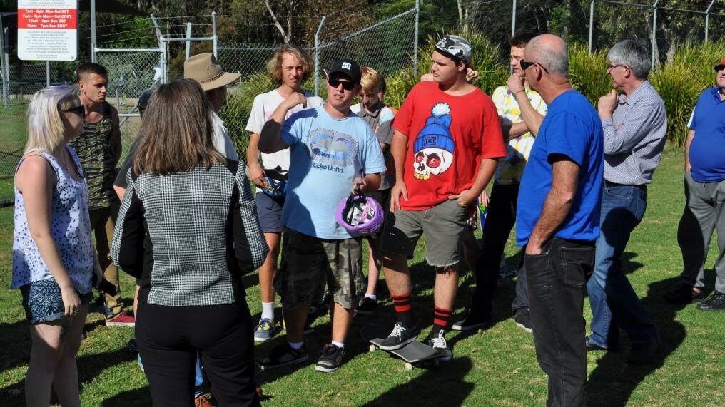HOW IT IS: Mayor Rhonda Hoban talks with skaters and residents at an onsite meeting at the Nambucca Skate Park