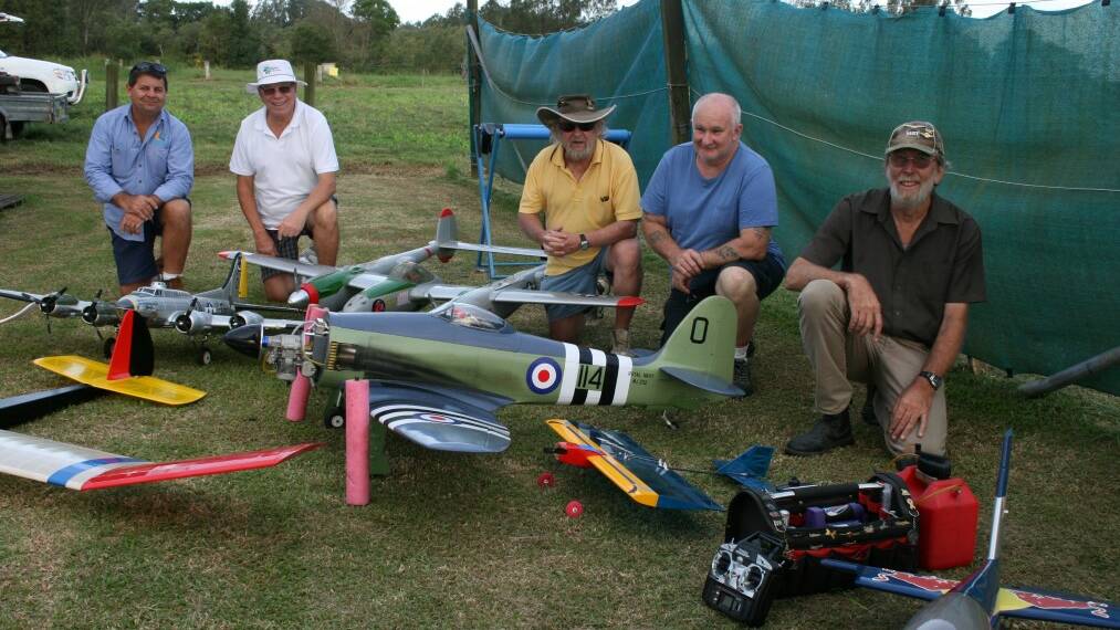READY FOR TAKE OFF: Model plane pilots, from left, David Skelton, Ken Rice, Barry Murphy, Ron Martini and Paul Hinton