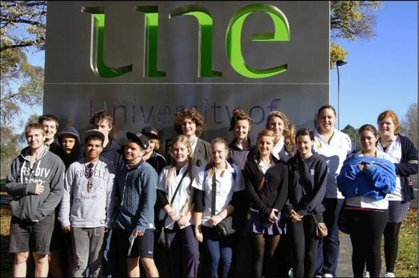 Bowraville Central students at the University of New England at Armidale. Pictured (from left, back) are Jason Cooper, Anthony Walker, Cohen Finlay, Ethan Burns, Aemyn Connolly, Georgia Rae, Emma Johnstone, Maddison Wilkes and Brittny Young