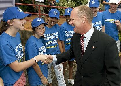 Campbell Newman meets with LNP supporters before opening the party's state election campaign in Ashgrove.