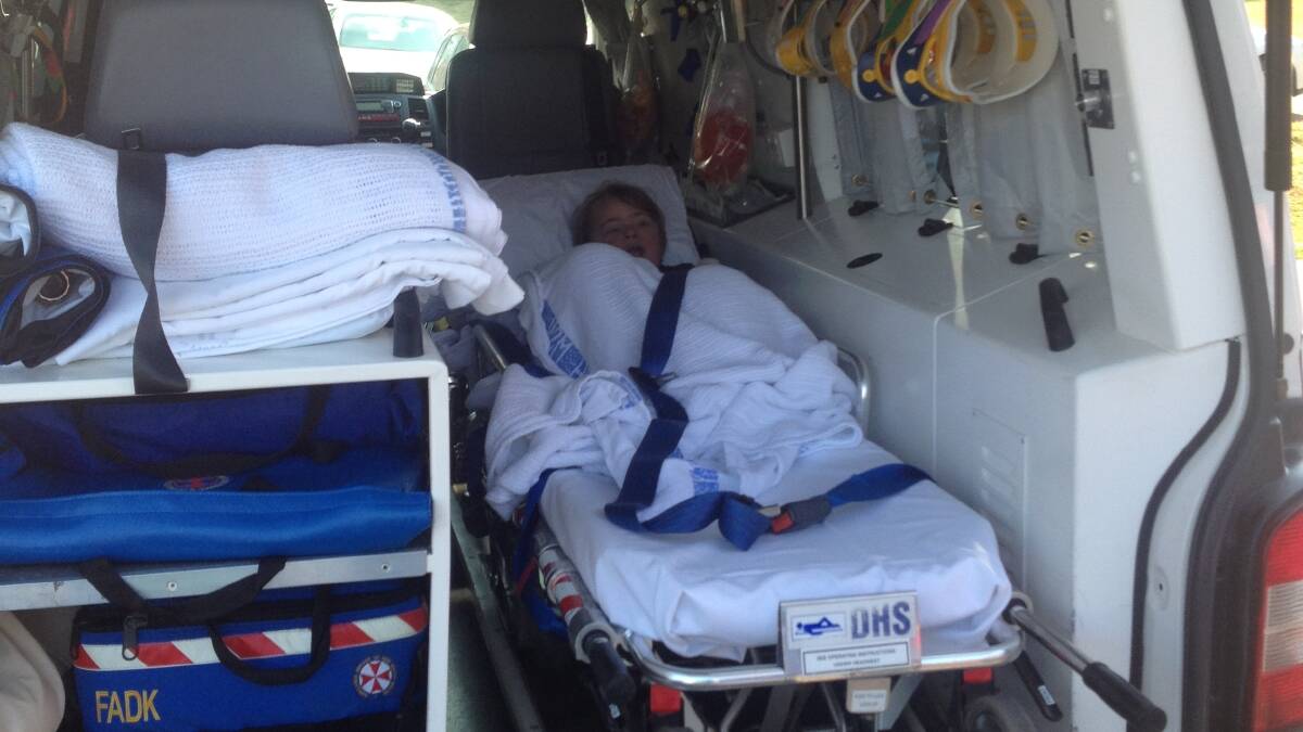 Riley in the ambulance after he was found around 7am