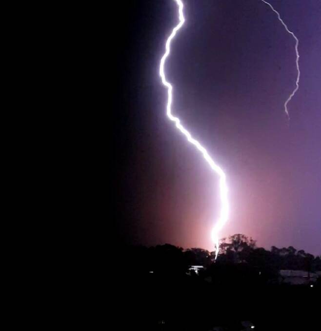 Lightning bolt over Nambucca on Christmas Eve. Photo by Bronwyn Hawkes