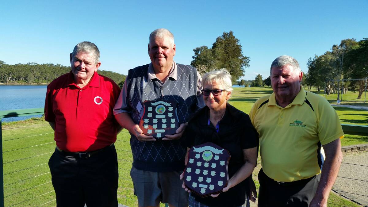 John Daley (councillor, NSWVGA), Ross Jones (Waratah), Helen Venner (Tanilba Bay) and Ian Vidler (tournament director/president NSWVGA)