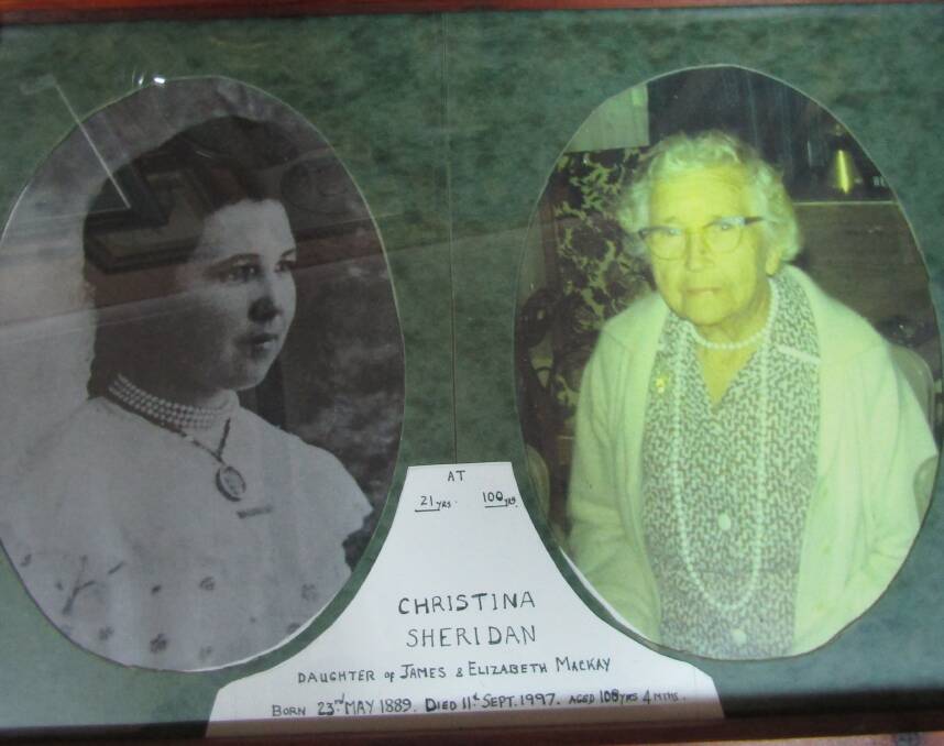 Christina Sheridan, granddaughter of Angus McKay, at age 21 and 100