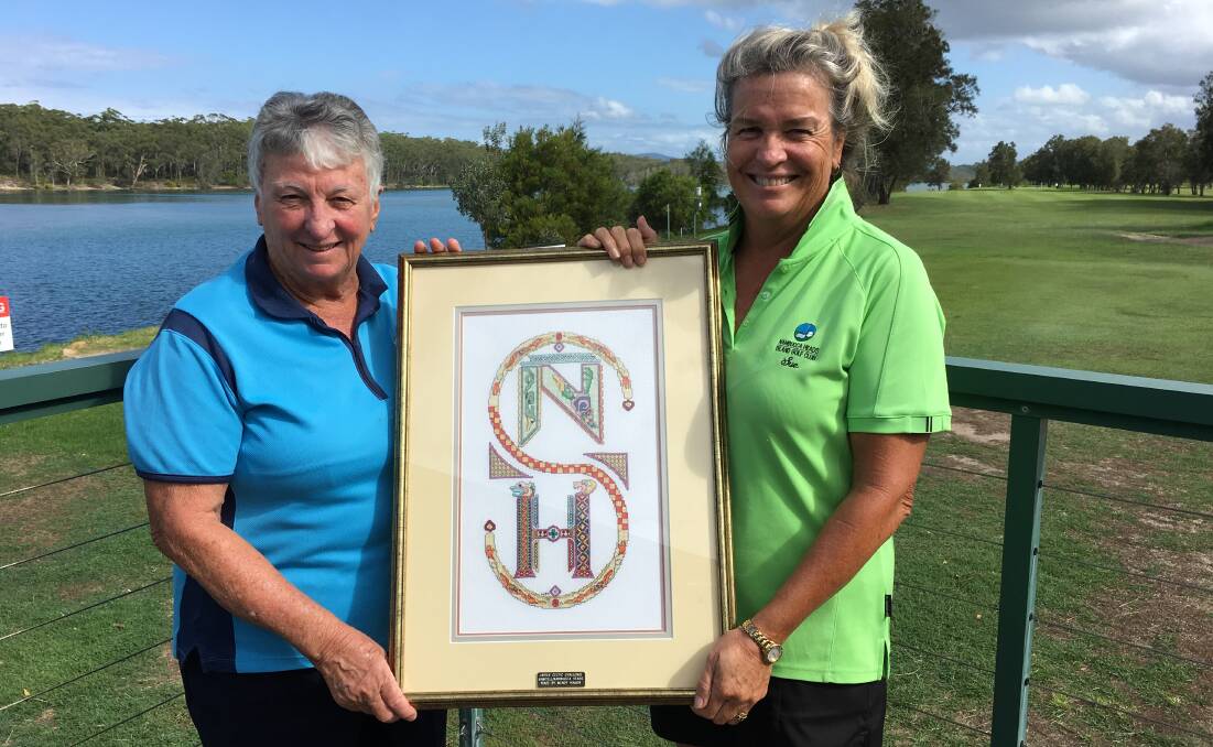 Sawtell captain Kerrie Pitman and Nambucca president Sue Seymour display the Celtic Shield 