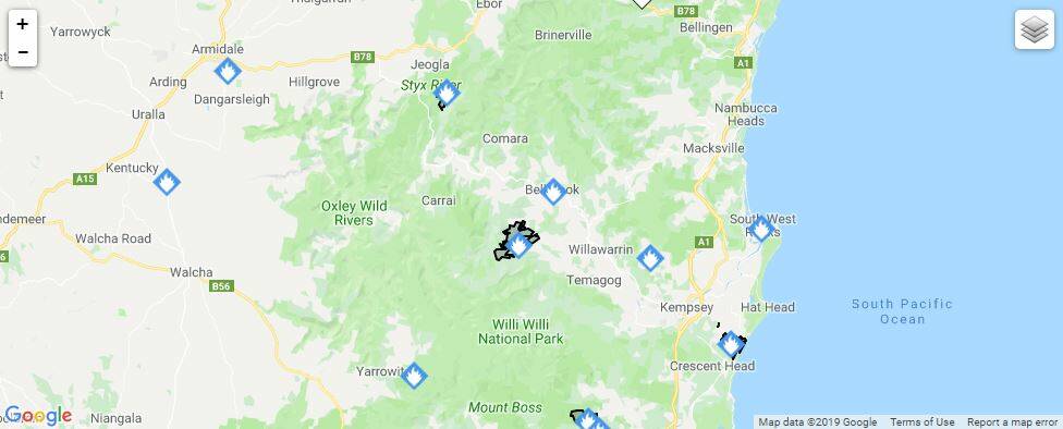 The situation on Fires Near Me app as at 09:45am