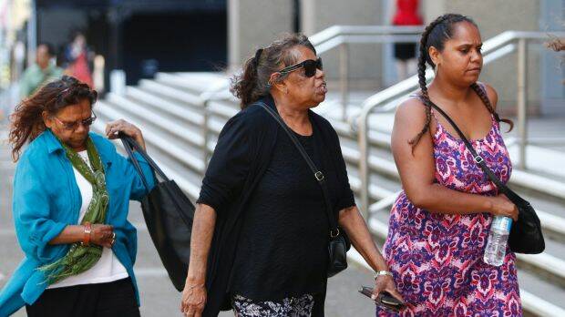June Speedy, centre, mother of Clinton Speedy-Duroux, arrives at court on Thursday.  Photo: AAP
