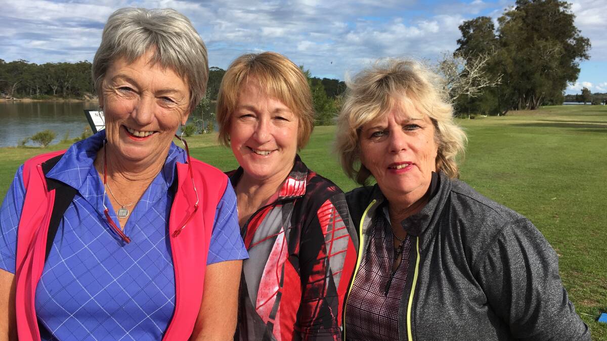 Nambucca Heads golf monthly medal winners Gillian Anderson, Debra Gersbach and Robyn Jones 