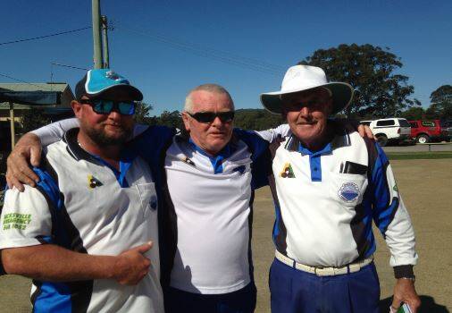 Finalists of the major singles at Macksville, Brendon Howard and John Steel with club president Ken Ainsworth