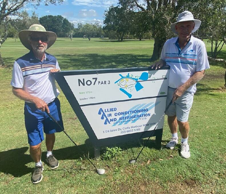 Geoff McCann and Geoff Brooks at 7th tee. This week's sponsor was Allied Air Conditioning, Coffs Harbour