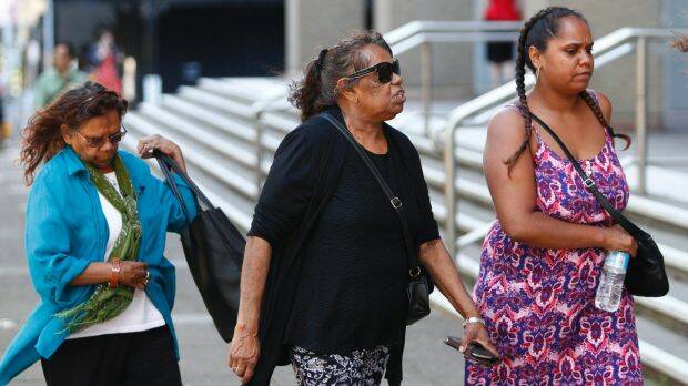 June Speedy, centre, mother of Clinton Speedy-Duroux, arrives at court on Thursday.  Photo: AAP