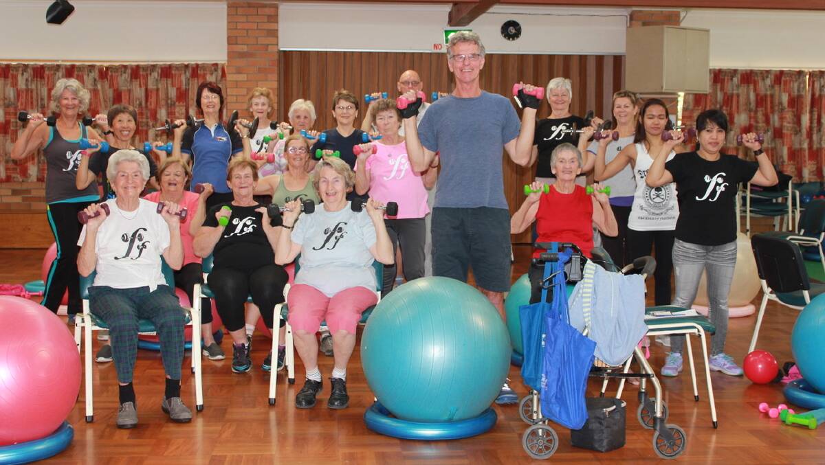Lesley Kent (front left) enjoying a workout with the amazing seniors at Foley Fitness. Photo: Cheryl Summerville