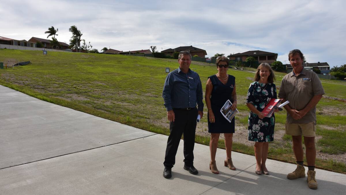 Council's Wayne Lowe, Pamela Pearse from Roberts Nambucca Real Estate, mayor Rhonda Hoban and NorthPipe's Barry Hezlett at the new estate