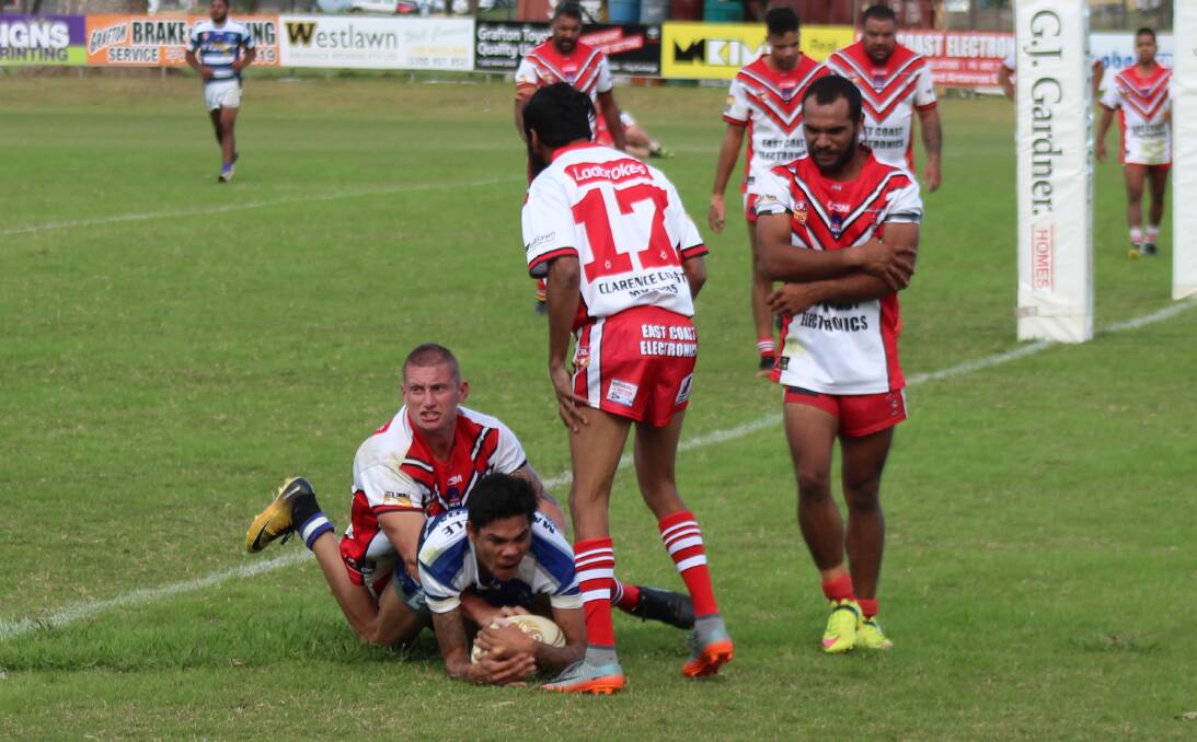Tyler Blair's first try. He had a great game and ended up getting Players' Player along with Brad Southan