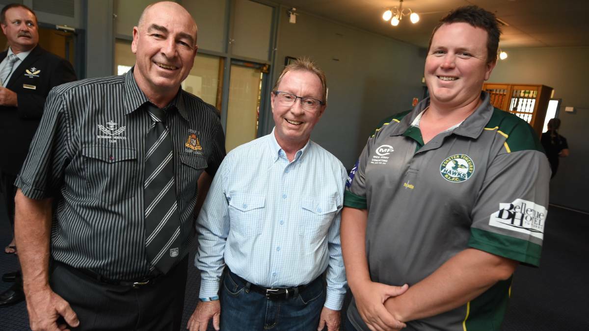 Wayne Bridge (left) pictured at the Group 3 Rugby League Hall of Fame induction with Marshall Loadsman and Justan Buttigieg