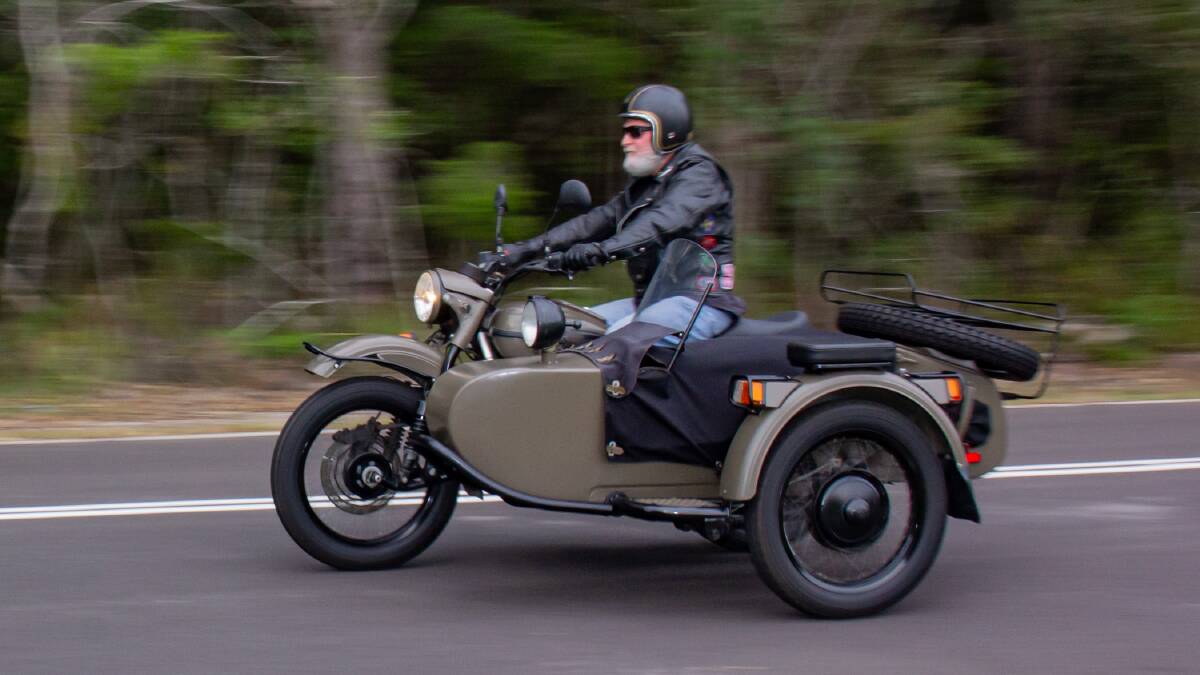 Shane Barns and his 2012 Ural, a Russian replica of 1938 German technology. Photo: Mick Birtles