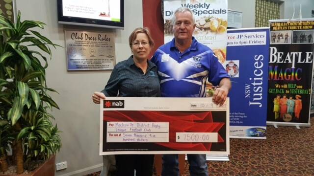 IMPORTANT CONTRIBUTION: Macksville Ex-Services Club CEO Judy Ward presents the sponsorship cheque to Eagles club president Bernie Spear