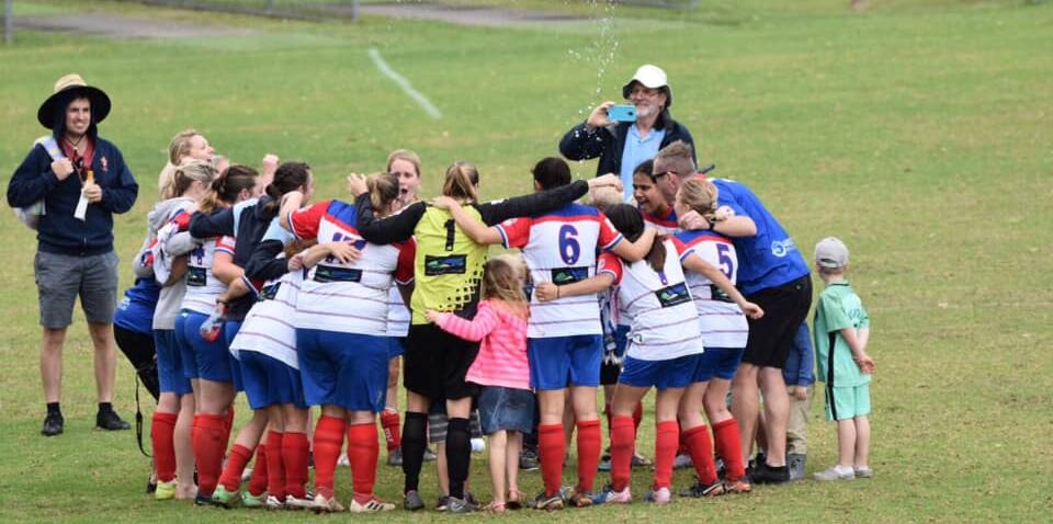 DATE WITH DESTINY: The Nambucca Strikers celebrate their preliminary final win on Saturday ahead of this weekend's grand final at Coffs Harbour. Photo: Paul Cue