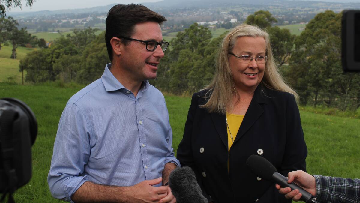 Federal Agriculture Minister David Littleproud and Nationals candidate for Eden-Monaro Sophie Wade at the Bega Lookout on Wednesday. Photo: Ben Smyth