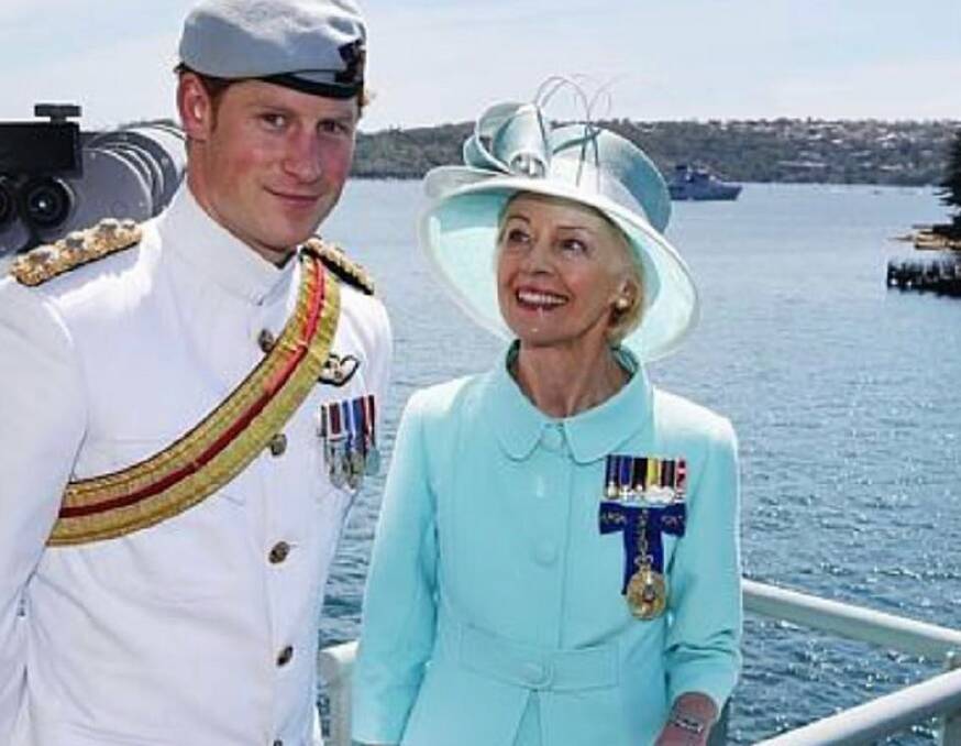Then governor general Quentin Bryce wears one of Cynthia's creations while meeting Prince Harry at the International Fleet Review in Sydney, October 2013.