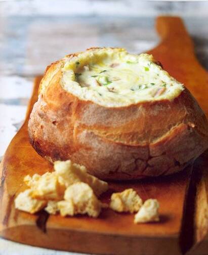 Valentines Feta and Fennel Cob Loaf pairs with a smoked salmon dip.
