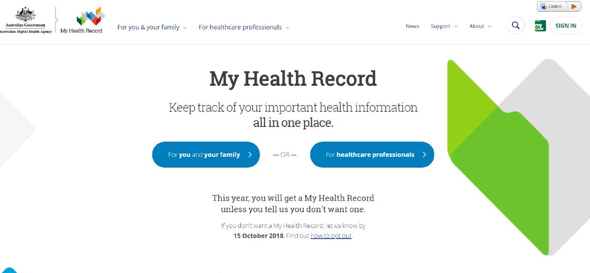 The My Health Record website. 