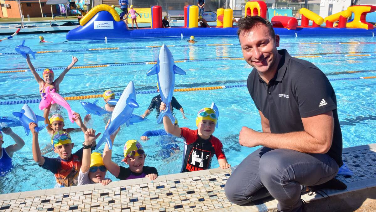 King of the kids: Olympic gold medallist Ian Thorpe dropped in to Port Macquarie.