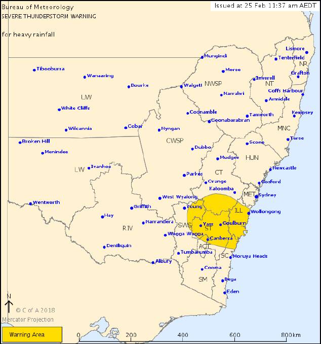 Parts of NSW and the ACT were subject to a severe thunderstorm warning on Sunday morning. Picture: Bureau of Meteorology (BoM)