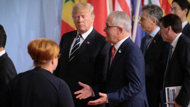 Prime Minister Malcolm Turnbull with US president Donald Trump at the G20 meeting in Hamburg. Photo: Andrew Meares
