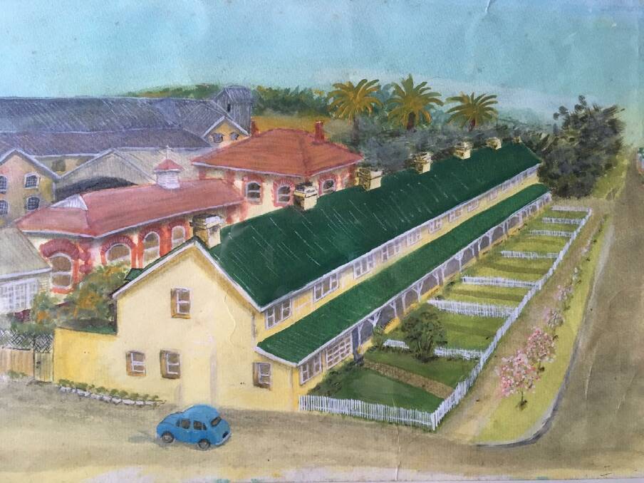 Childhood memories: Shane Howard's painting of the Nestle cottages where he and his family lived. Their house was the end one in the foreground. 