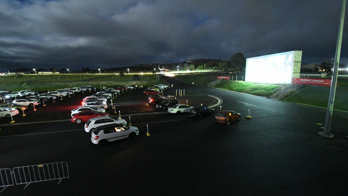 Mount Panorama's drive-in cinema on the opening night for the double feature of The Notebook and Dirty Dancing. Photo: CHRIS SEABROOK