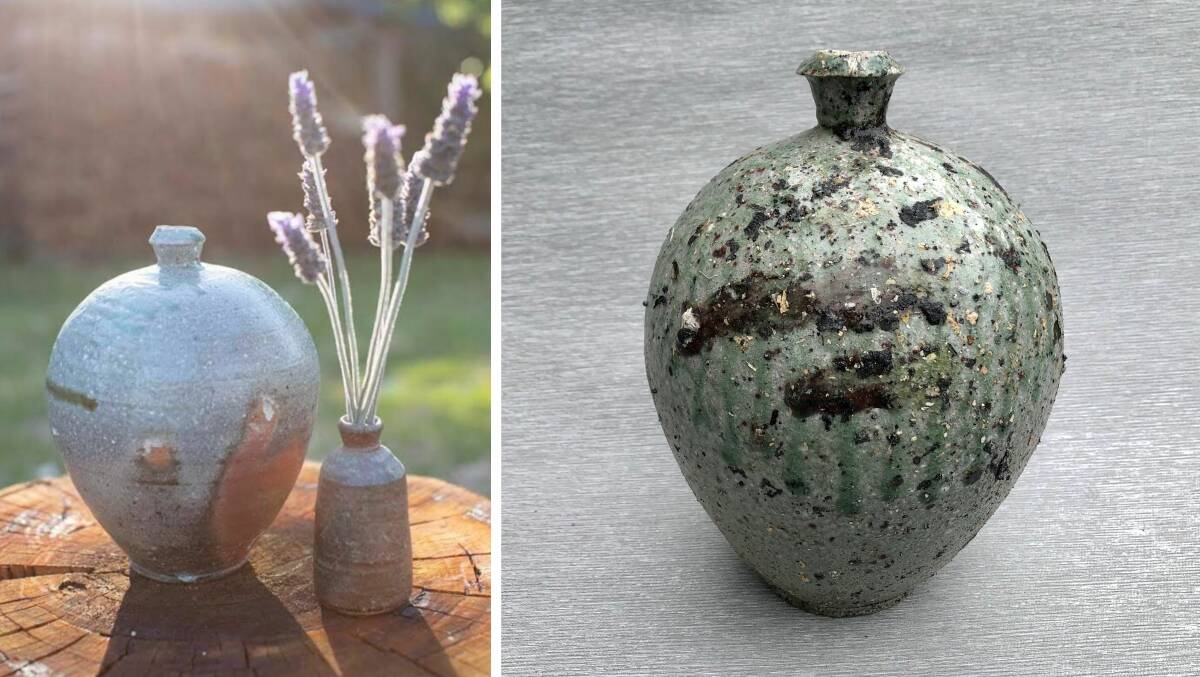 The vase that has been donated to the National Museum, pictured both before (left) and after the New Year's Eve bushfire. 