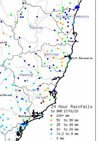 Mid North Coast rainfall for the past 24 hours. Source: BOM