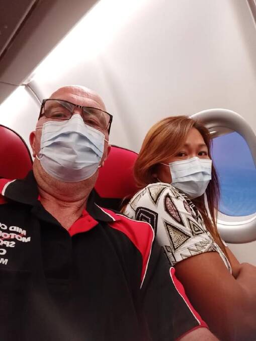 The Freemans on their flight home to Brisbane. Image submitted
