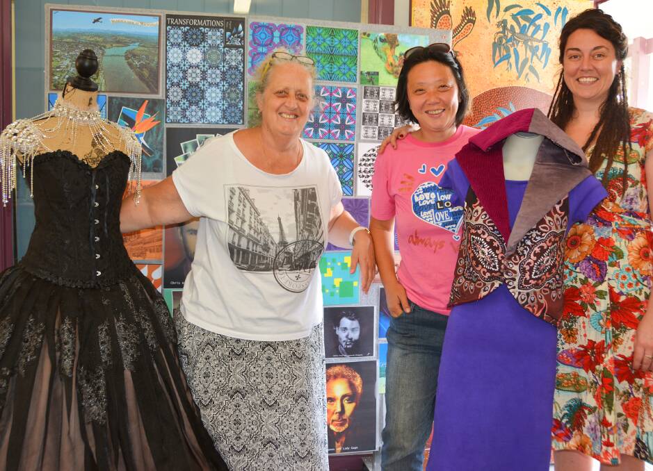 Students Ann-Maree Davis, Aisha Tai and Jess Longford with some of the stunning pieces made for the upcoming exhibition.