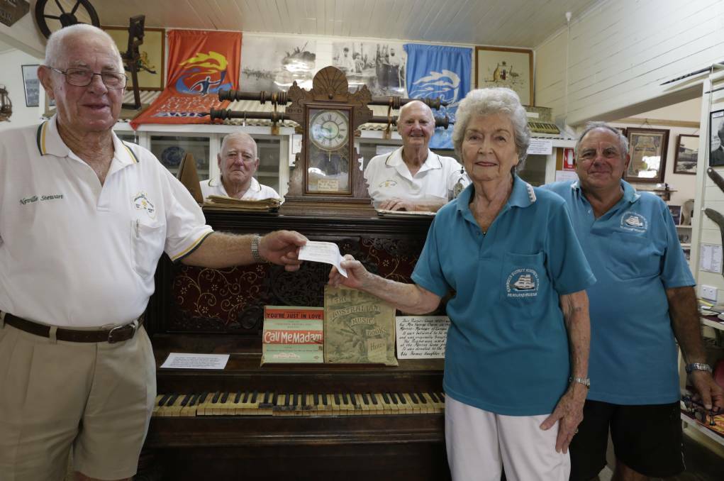 Nashos' donation to the Nambucca Headland Museum, Feb 2018. (From left) Neville Stewart, John Eather, George Wilson, Edna Stride and George Micolich